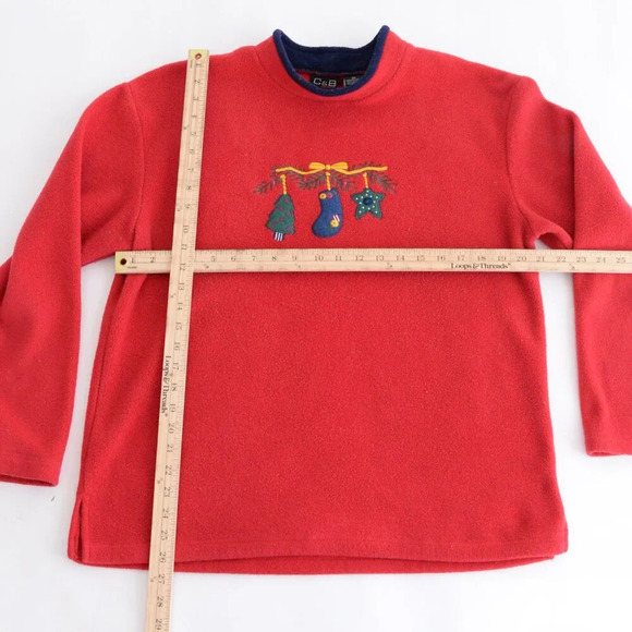 Vintage Croft And Barrow Red Embroidered Christmas Stocking Tree Star Sweater M - Picture 4 of 10